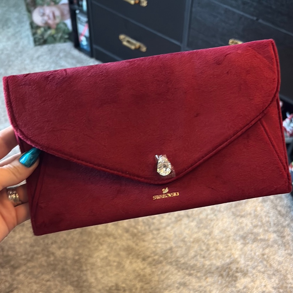 Swarovski Burgundy Suede Crystal Envelope Card Holder